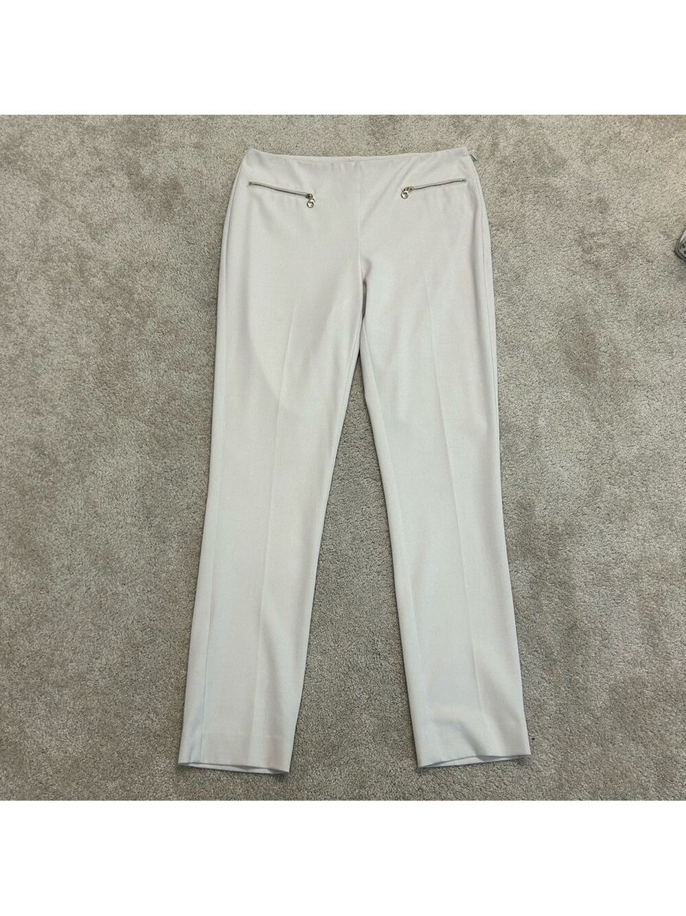 Melanie Lyne light cream stretch slim zipper detail pocket pants Sz 8